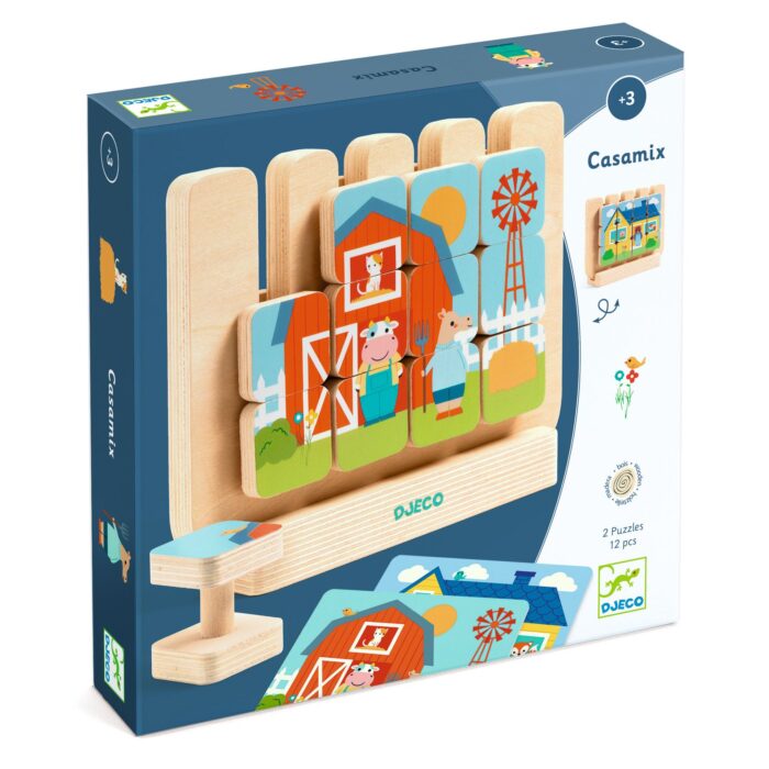 Obojstranné drevené puzzle Casamix 12 ks