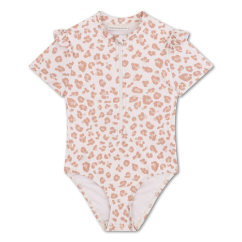 Plavky s krátkym rukávom s UPF 50+ Beige Leopard