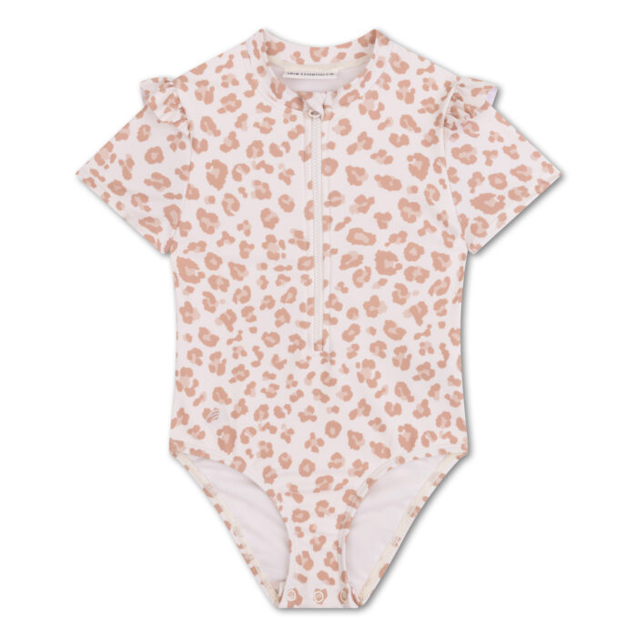 Plavky s krátkym rukávom s UPF 50+ Beige Leopard